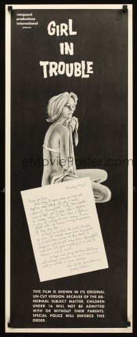 2y408 GIRL IN TROUBLE insert '63 Brandon Chase directed, Tammy Clarke, classic exploitation!