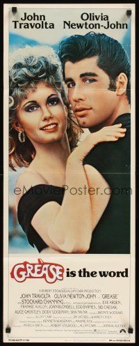 2y421 GREASE int'l insert '78 close up of John Travolta & Olivia Newton-John in classic musical!