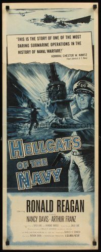 2y440 HELLCATS OF THE NAVY insert '57 art of Ronald Reagan in the only movie he made with Nancy!