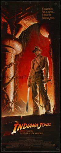 2y467 INDIANA JONES & THE TEMPLE OF DOOM insert '84 art of Harrison Ford by Bruce Wolfe!