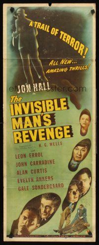 2y471 INVISIBLE MAN'S REVENGE insert '44 Jon Hall in title role, H.G. Wells, a trail of terror!