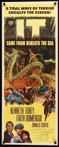 2y474 IT CAME FROM BENEATH THE SEA insert '55 Ray Harryhausen, a tidal wave of terror, cool art!