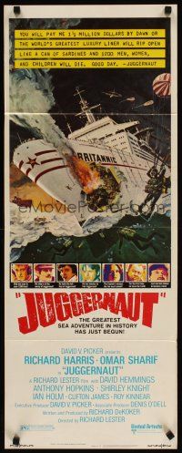 2y481 JUGGERNAUT insert '74 Richard Harris, art of ocean liner under attack by Bob McCall!