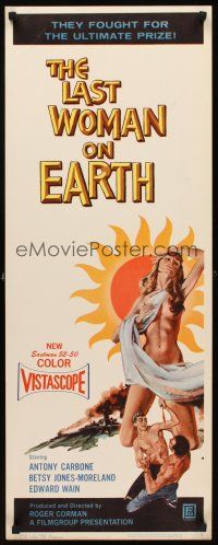 2y491 LAST WOMAN ON EARTH insert '60 ultra sexy artwork of near-naked girl & men fighting for her!