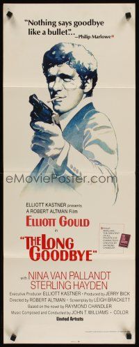 2y499 LONG GOODBYE insert '73 art of Elliott Gould as Philip Marlowe with gat, film noir!