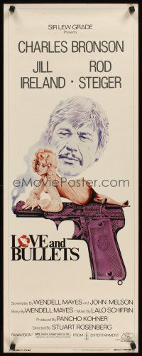 2y505 LOVE & BULLETS insert '79 art of Charles Bronson, sexy Jill Ireland laying on gun!