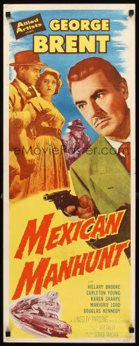 2y530 MEXICAN MANHUNT insert '53 cool image of George Brent with gun & Karen Sharpe!