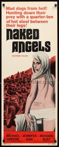 2y544 NAKED ANGELS insert '69 Roger Corman, art of sexy barely-clothed girl, motorcyle gangs!