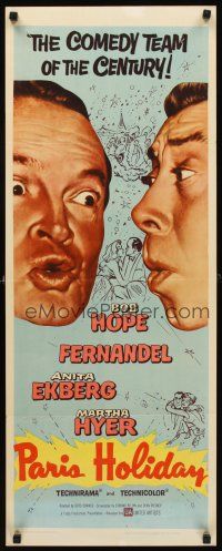 2y561 PARIS HOLIDAY insert '58 wacky close-up of comedy team Bob Hope & Fernandel!