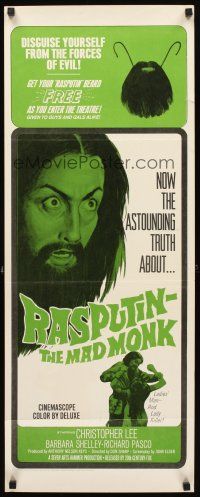 2y578 RASPUTIN THE MAD MONK insert '66 close up of crazed Christopher Lee, wacky free beard offer!
