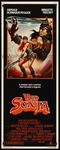 2y580 RED SONJA insert '85 great Casaro fantasy art of Brigitte Nielsen & Schwarzenegger!