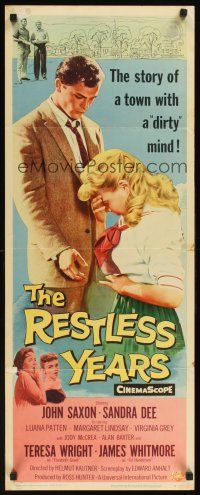 2y583 RESTLESS YEARS insert '58 John Saxon & Sandra Dee are condemned by a town with a dirty mind!