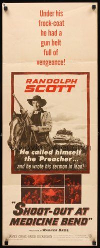 2y606 SHOOT-OUT AT MEDICINE BEND insert '57 Preacher Randolph Scott wrote his sermon in lead!