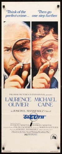 2y608 SLEUTH insert '72 Laurence Olivier & Michael Caine, cool magnifying glass image!