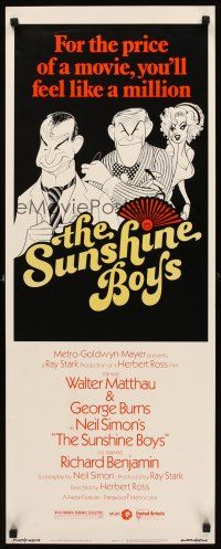 2y630 SUNSHINE BOYS insert '75 Al Hirschfeld art of George Burns, Walter Matthau & Lee Meredith!