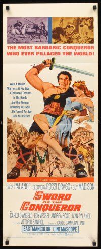 2y635 SWORD OF THE CONQUEROR insert '62 great art of Jack Palance as barbarian holding sexy girl!