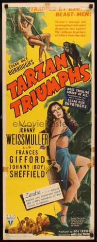 2y641 TARZAN TRIUMPHS insert '43 great art of Johnny Weissmuller & sexy Frances Gifford as Zandra!