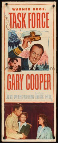 2y643 TASK FORCE insert '49 great image of Gary Cooper in uniform with his hat in the air!