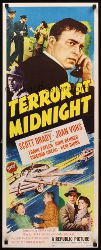 2y652 TERROR AT MIDNIGHT insert '56 Scott Brady, Joan Vohs, film noir, cool car crash art!