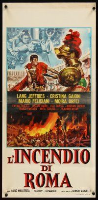 2y184 FIRE OVER ROME Italian locandina '64 Lang Jeffries, L'incendio di Roma, art by Mario Piovano
