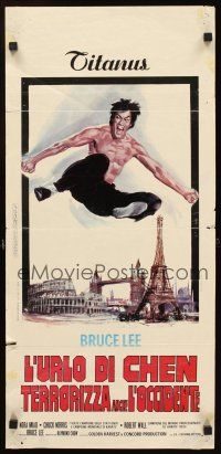 2y233 RETURN OF THE DRAGON Italian locandina '73 Bruce Lee classic, great image of Lee!