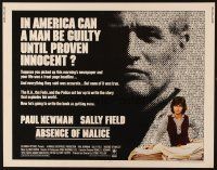 2z339 ABSENCE OF MALICE 1/2sh '81 Paul Newman, Sally Field, Sydney Pollack, cool design!