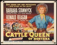 2z402 CATTLE QUEEN OF MONTANA style A 1/2sh '54 Barbara Stanwyck is a woman of fire, Ronald Reagan!