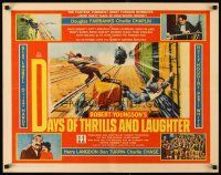 2z434 DAYS OF THRILLS & LAUGHTER 1/2sh '61 Charlie Chaplin, Laurel & Hardy, cool train chase art!