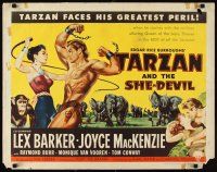2z744 TARZAN & THE SHE-DEVIL style B 1/2sh '53 sexy Joyce MacKenzie swings whip at Lex Barker!