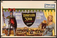 3b363 BLACK SHIELD OF FALWORTH Belgian '54 Bos art of Tony Curtis & Janet Leigh, knighthood epic!