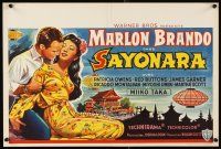 3b444 SAYONARA Belgian '57 great different artwork of Marlon Brando romancing Miiko Taka!