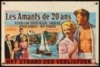 3b457 SUMMER PLACE Belgian '59 Sandra Dee & Troy Donahue in young lovers classic, cool cast art!