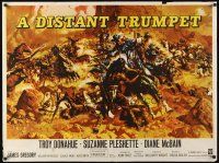 3b510 DISTANT TRUMPET British quad '64 cool art of Troy Donahue vs Indians by Frank McCarthy!