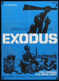 3b632 EXODUS Danish R70s Otto Preminger, great artwork of arms reaching for rifle by Saul Bass!