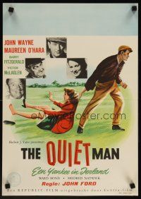 3b033 QUIET MAN Dutch '51 great art of John Wayne dragging Maureen O'Hara, John Ford
