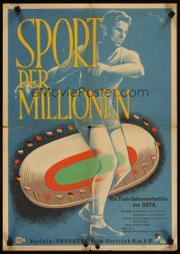 3b010 SPORT DER MILLIONEN East German 16x23 '51 Olympic documentary, cool sports art!