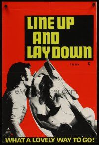 3b481 LINE UP & LAY DOWN English double crown '75 guy kissing sexy girl through plastic chair!