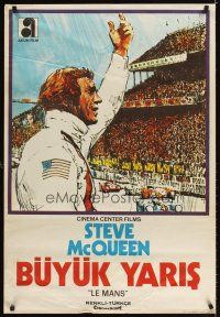 3b137 LE MANS Turkish '71 best close up of race car driver Steve McQueen waving at the crowd!