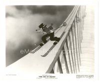 3c060 ART OF SKIING 8x10 still '41 Walt Disney, wacky image of Goofy going down huge ski jump!