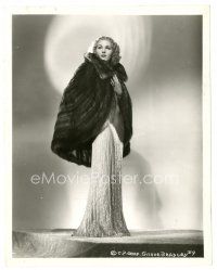 3c364 GRACE BRADLEY 8x10 still '30s wonderful full-length portrait in elaborate gown & fur coat!