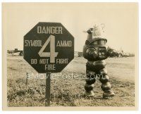 3c445 INVISIBLE BOY 8x10 still '57 great close up of Robby the Robot by danger sign!