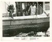 3c466 JAWS 8x10 still '75 Scheider & Dreyfuss watch Shaw shoot at the shark from the boat!