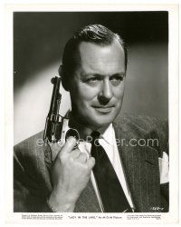 3c529 LADY IN THE LAKE 8x10 still '47 great close portrait of Robert Montgomery holding his gun!