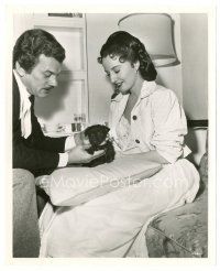 3c589 MAN WITH A CLOAK candid 8x10 key book still '51 Joseph Cotten & Barbara Stanwyck with puppy!