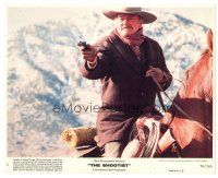 3c818 SHOOTIST 8x10 mini LC #3 '76 close up of cowboy John Wayne pointing gun on horseback!