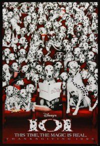 3f005 101 DALMATIANS teaser 1sh '96 Walt Disney live action, image of dogs in theater!