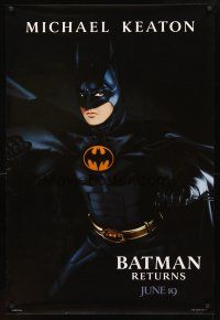3f077 BATMAN RETURNS teaser 1sh '92 cool image of Michael Keaton in the title role, Tim Burton!