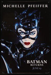 3f079 BATMAN RETURNS teaser 1sh '92 Michelle Pfeiffer as Catwoman, Tim Burton directed!