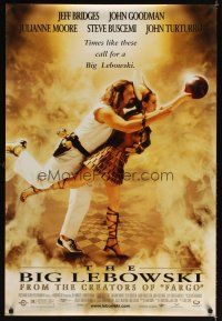 3f086 BIG LEBOWSKI 1sh '98 Coen Brothers, great image of Jeff Bridges bowling with Julianne Moore!