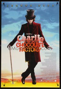 3f126 CHARLIE & THE CHOCOLATE FACTORY advance DS 1sh '05 Johnny Depp as WIlly Wonka, Tim Burton!